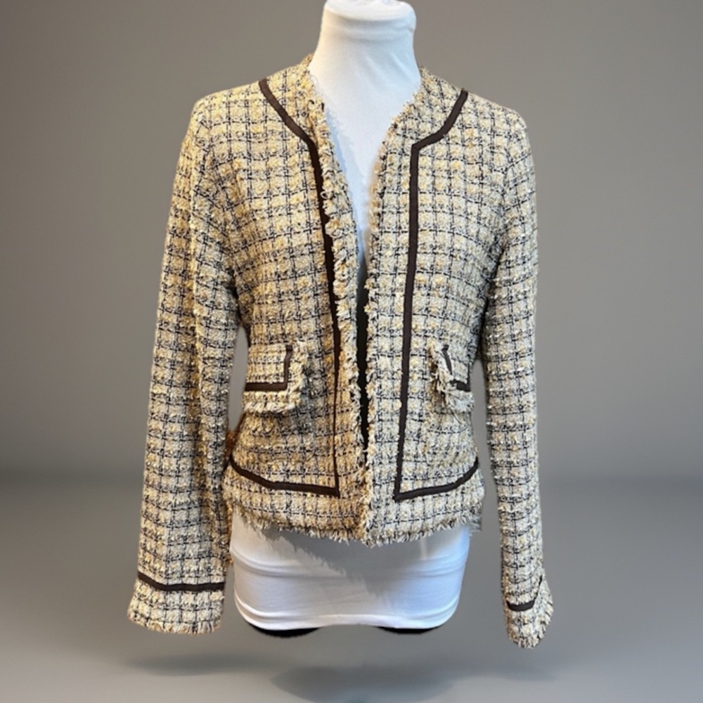 TRUE MEANING brown and cream, Tweed Blazer Jacket